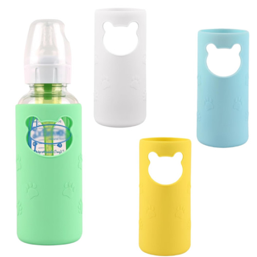 4 Pack Silicone Sleeves for Dr Brown's Glass Baby Bottles, Anti Breakage Baby Bottle Holder, Compatible Dr. Brown's Natural Narrow Glass Baby Bottles 8 oz, BPA Free (White+Blue+Green+Yellow)