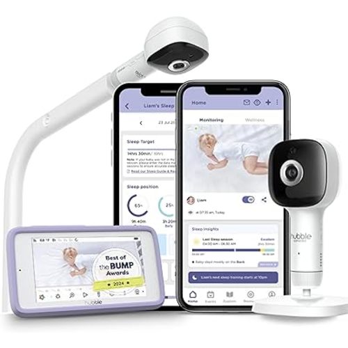 HUBBLE CONNECTED SkyVision Pro AI-Enhanced HD Smart Camera Baby Monitor, Parent Unit, Crib Mount, Remote Pan Tilt Zoom, 2-Way Talk, Night Vision, Nightlight, Calming Sounds, Wellness Tracker, App