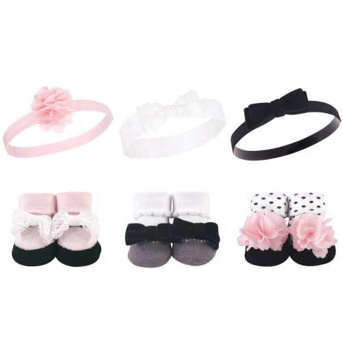 Hudson Baby Headband and Socks Giftset, 6-Piece, 0-9 Months