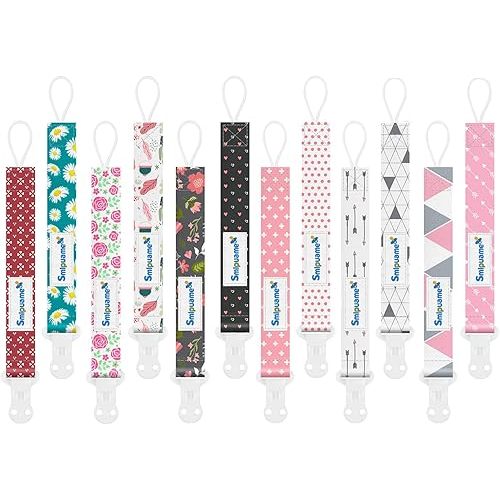 Pacifier Clip Girl,12 Pack Stylish Binky Clips Strap for Baby Girls,Paci Holder with Clip Lightweight Universal Fits Most Pacifiers Teether Toy Teething Ring Soothie,Baby Gifts