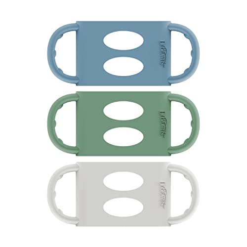 Dr. Brown's Milestones 100% Silicone Baby Bottle Handles, Wide-Neck, Removable Easy-Grip Transitional Sippy Cup Handles, Light Blue, Green, Gray, 4m+, 3 Pack