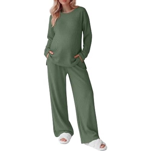 Huukeay Women's Maternity 2 Piece Waffle Outfits Lounge Set