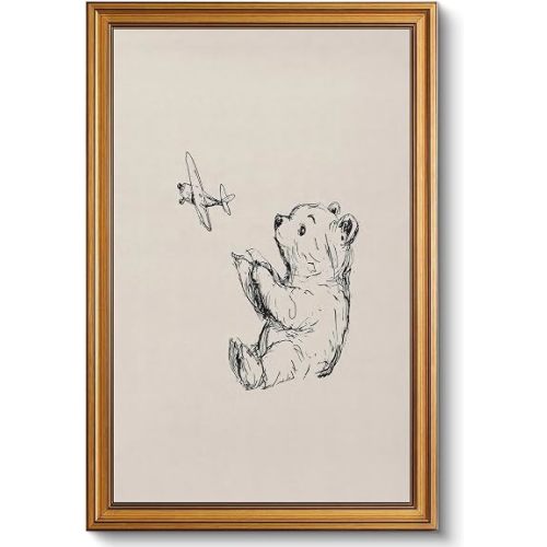 Ptslan Teddy Bear Framed Wall Art Sketch Bear Wall Decor 16x24Inch