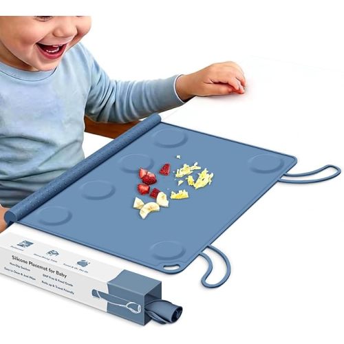 Silicone Placemat for Toddler Eating: Wipe Clean & Roll Up in The Diaper Bag - Table Mat for Restaurant/Travel/On-The-Go
