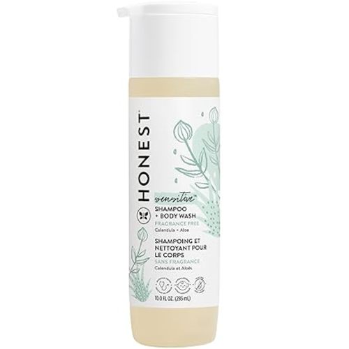 The Honest Company 2-in-1 Cleansing Shampoo + Body Wash for Sensitive Skin | Gentle for Baby | Naturally Derived, Tear-free, Hypoallergenic | Fragrance Free, 10 fl oz