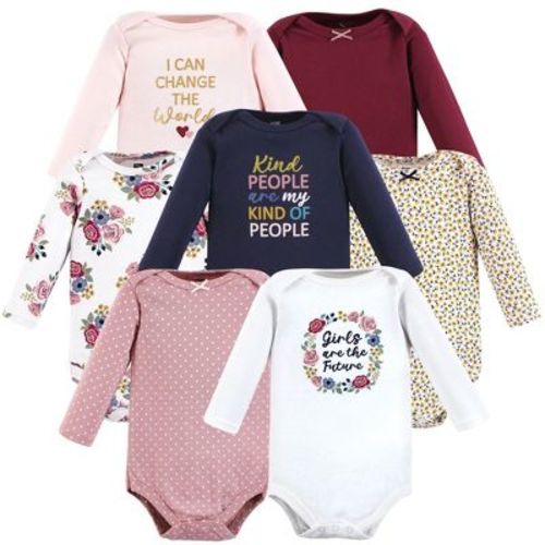 Hudson Baby Infant Girl Cotton Long-Sleeve Bodysuits, Girls World 7-Pack, 3-6 Months