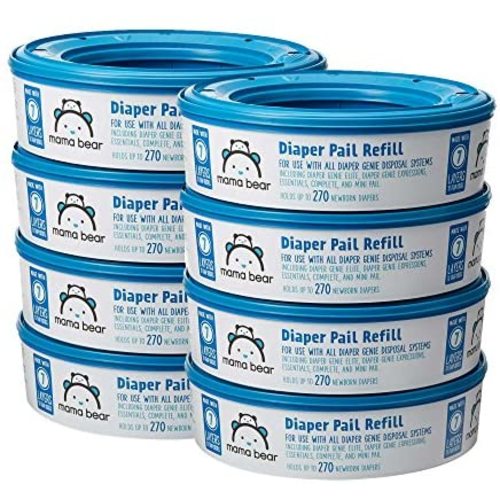 Amazon Brand - Mama Bear Diaper Pail Refills for Diaper Genie Pails, 2160 Count (Pack of 8)