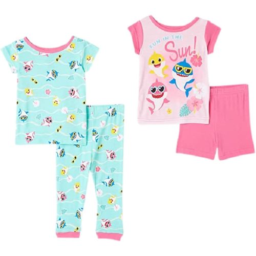 Nickelodeon Girls' Paw Patrol | Baby Shark | Blue's Clues & You 4-Piece Snug-fit Cotton Pajama Set, Soft & Cute for Kids