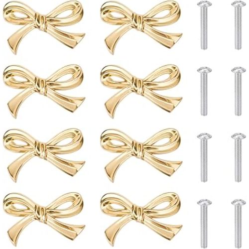 6pcs Bow Shape Cabinets Knobs, Brass Bow Furniture Door Pulls Vintage Gold Drawer Knobs Decorative Bow Dresser Handle Gold Bow Hardware for Dresser Home Kitchen Cupboard Drawer Wardrobe Pulls