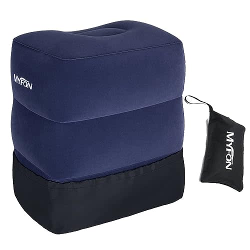 Inflatable Travel Foot Rest Pillow, Adjustable Height Leg Rest Pillow for Cars, Home, Office, Trains, Airplane, Make a Flat Bed for Baby, Kids, Toddlers, with 2in1 Storage Bag (Blue-1)