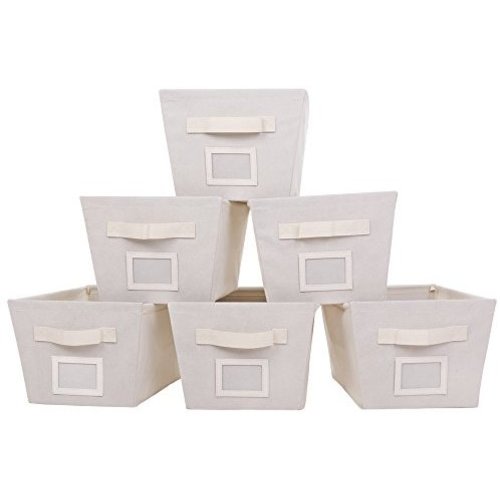MustQ Storage Cubes Bins Baskets Containers with Dual Handles,Foldable,Set of 6 (Beige)