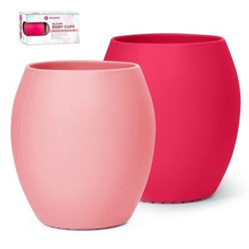 Silicone Sippy Cups For Infant’s First Stage Training -2 Pack No Spill Sippy Cups For Toddlers Led Weaning, Bpa Free (pink)