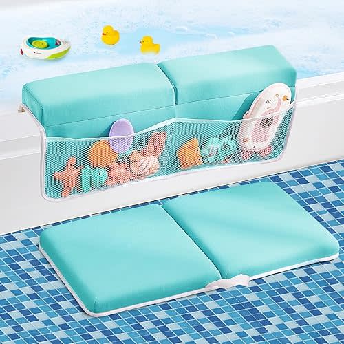 Baby Bath Kneeler and Elbow Rest Pad Set,Bath Kneeling Pad Thick Soft Quick Dry Baby Bathtub Mat for Baby Bathing Time,Baby Essentials Memory Foam with Toys Organizer Gifts for Parents,Green