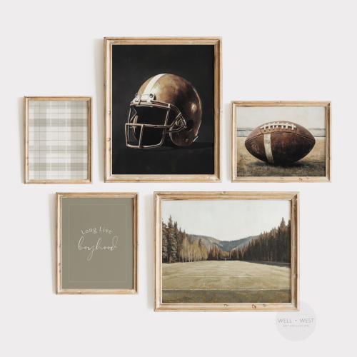 Football Art Set of Five | Vintage Style Football Paintings | Sage Green Nursery Art | Boys Room Printable Art | Sports Gallery Art | PS20