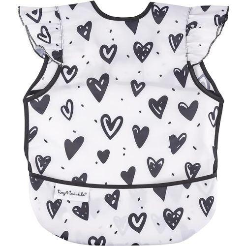Tiny Twinkle Mess Proof Baby Bib - Waterproof Toddler and Baby Apron Bib - Machine Washable - PFAS and BPA Free - Small 6-24 Months - Hearts