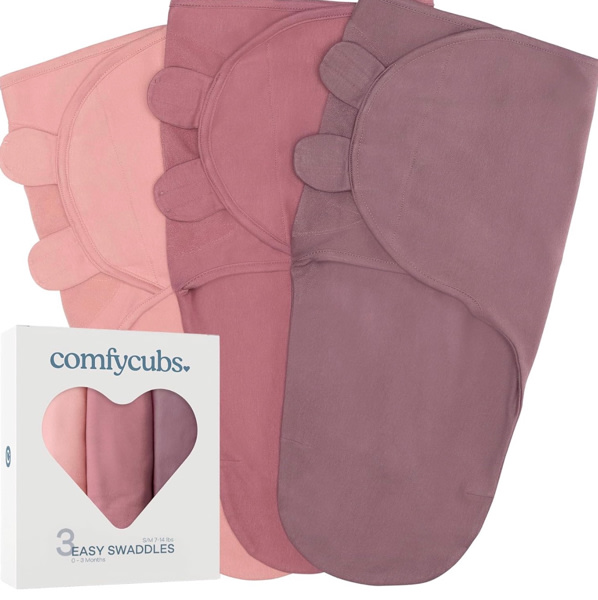 Amazon.com: Comfy Cubs Easy Swaddle Blanket, 3 Pack - 100% Cotton Newborn Wrap, Small for 0-3 Months Infants, Breathable and Durable Sleep Sack for Babies - Blush, Mauve & Mulberry : Baby