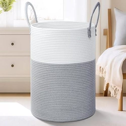 Laundry Basket,Woven Cotton Rope Laundry Hamper,100L for Decorative Storage of Dirty Clothes,Toys and Blankets in Bathroom,Baby Room and Living Room