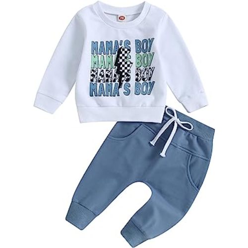 Toddler Boys Thanksgiving Outfits Letter Embroidered Long Sleeve Sweatshirts and Pants Set Fall Winter Clothes