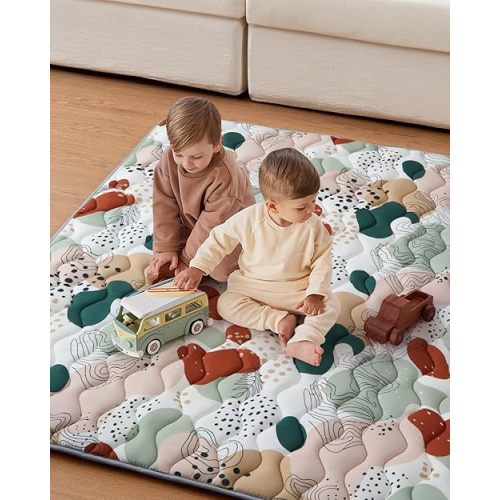 Blissful Diary Baby Play Mats for Floor, 59x59 Inch Thicker Foam Playmats for Babies and Toddlers, Soft Cushioning Baby Playpen Mat, Modern Abstract
