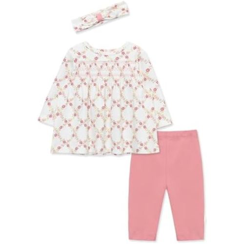 Little Me Baby Girls' 3-Piece 100% Cotton Headband, Tunic, and Legging Set, 0-24 Months