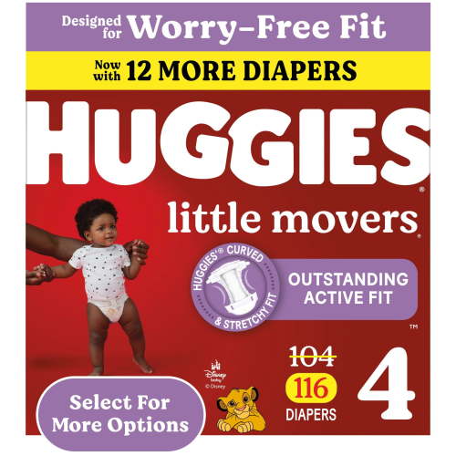 Huggies Little Movers Baby Diapers, Size 4, 116 Ct (Select for More Options)