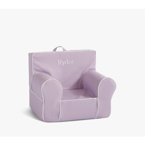 My First Anywhere Chair®, Lavender with White Piping, Navy writing, in Olivia print