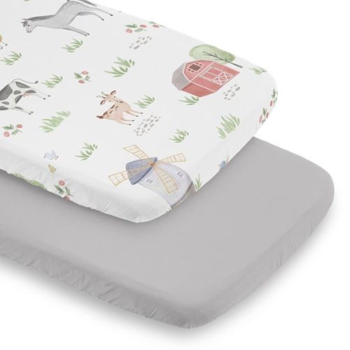 Sweet Jojo Designs Gender Neutral Unisex Baby Bassinet Fitted Sheets Set Farm Animals Multicolor 2pc