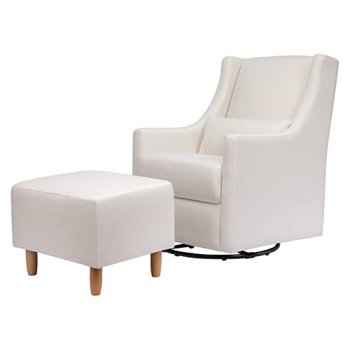 Babyletto Toco Upholstered Swivel Glider and Stationary Ottoman in Performace Cream Eco-Weave, Water Repellent & Stain Resistant, Greenguard Gold Certified - Performance Cream Eco-weave With Natural Feet