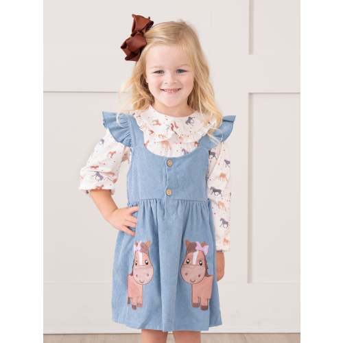 Corduroy Embroidered Little Pony Skirtall Set
