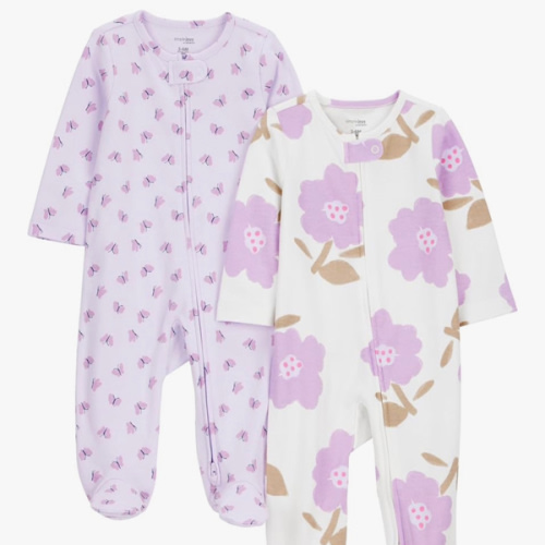Simple Joys by Carter's Baby Girls' Cotton Footed Sleep and Play, Pack of 2