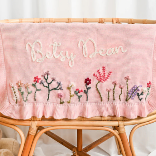 Heavy-Duty Hand-Knitted Floral Name Blanket – KnittyBaby
