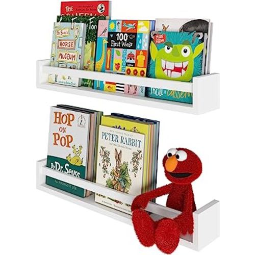 Wallniture Utah 24" Bookshelf for Kids Room Decor, White Floating Shelves for Kitchen, Bathroom Storage Set of 2