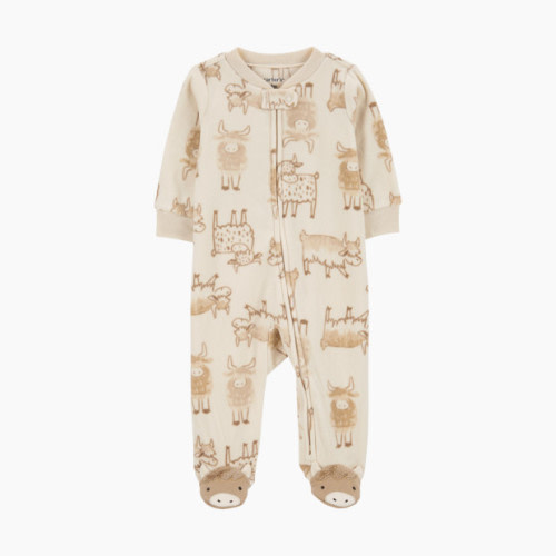 Carter's 2-Way Zip Fleece Sleep & Play Pajamas - Khaki, 6 M