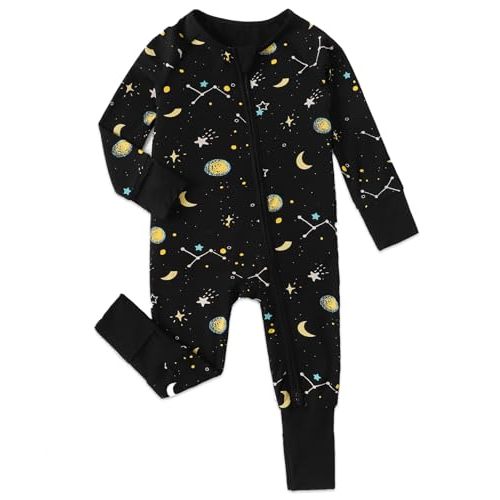 Baby Viscose of Bamboo Convertible Footie Pajamas for Boys Girls | Baby Sleep and Play Pajamas with Fold-over Mittens, Foot Cuffs, 2-way Zipper Soft Breathable Tagless Cartoon Romper