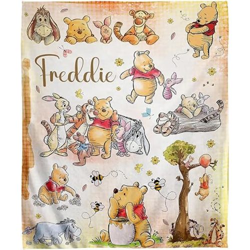 Personalized Pooh Bear Blanket, Pooh Bear Nursery Blanket, Classic Winnie Blanket, Pooh Bear Gifts, Pooh Baby Blanket, Pooh Bear Nursery Theme, Cozy Fleece Soft Blanket for Kids - 01