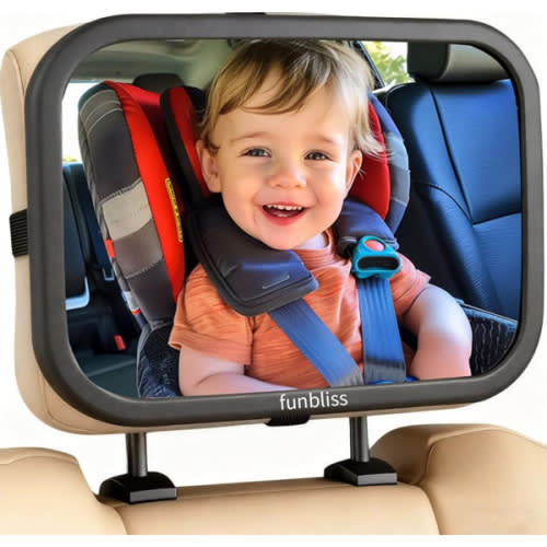 Funbliss Baby Car Mirror for Rear Facing Seat,360° Rotation, Safety Certified Shatterproof Acrylic Glass, Clear Wide View,Infant Mirror for Car Seat Rear Facing