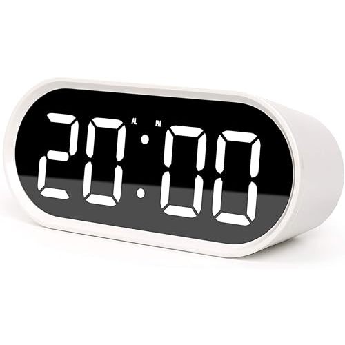 mooas Pop Mirror Digital Alarm Clock, LED Desk Clock with Nightlight, Snooze, Indoor Temperature, Battery Operated Small Size Clock for Kids Girls Bedroom Livingroom Office (White)