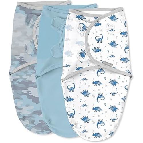 SwaddleMe by Ingenuity Original Swaddle, 100% Cotton, Improves Sleep & Calms Startle Reflex, 0-3 Months, 3-Pack - Dino Mite