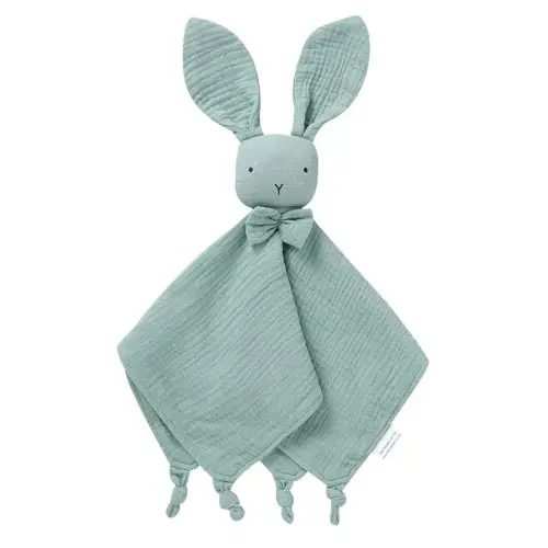 LAWKUL Baby Lovey Organic Cotton Muslin Soft Security Blankets Comfy Lovie for Newborn Infants Boy Girls Unisex Bunny Green
