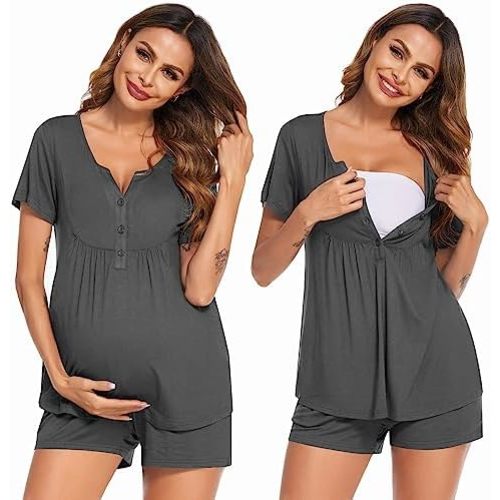 Ekouaer Women's Maternity Nursing Pajama Sets Short Sleeve Postpartum Pajamas Breastfeeding Pregnancy Clothes