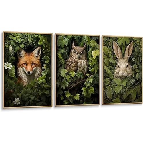 3pcs Magical Forest Animal Wall Art Fox Owl Rabbit Wall Decoration Unframed