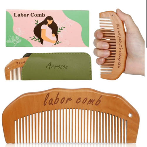 Arrozon Birth Comb for Women Labor, Wooden Labor comb Natural Labor and Delivery Essentials, Birthing Combs Labor Gifts for Pregnant Women, Wood Comb Baby Shower Gifts (Designed for Moms)