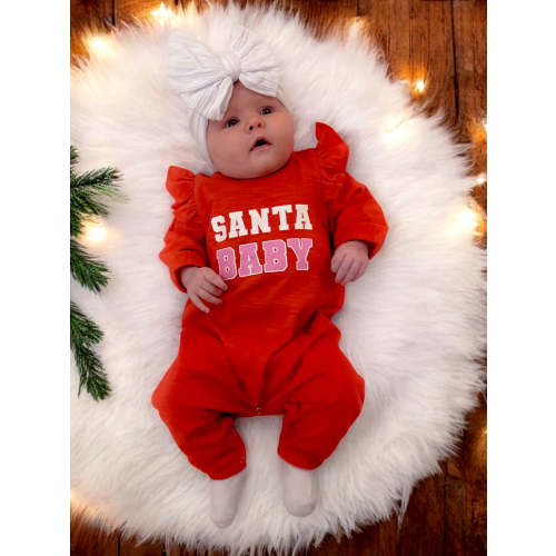 Santa Baby Red/Pink / Organic Long Sleeve Ruffle Jumpsuit