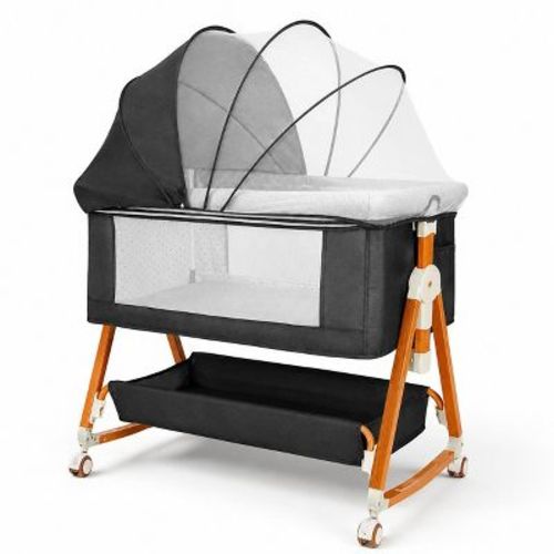 Kmaier Baby Bassinet Foldable Portable Bedside Crib,Storage Basket Breathable Mesh,Dark Grey