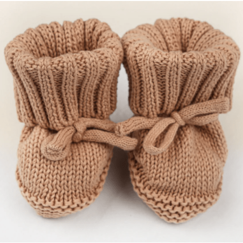 Organic Knitted Booties, color: coco dust
