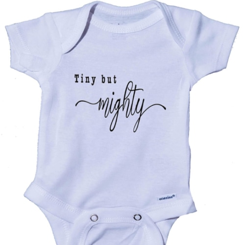 Ink Trendz Tiny But Mighty Baby Onesie - NICU Graduation Outfit - Script Font Bodysuit for Early Arrivals - Soft Cotton