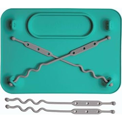 BUSY BABY Silicone Mat - Suction Cups, 4 Straps to Secure Baby Essentials, Self Feeding, Baby Led Weaning, Travel Sleeve Included (Spearmint)