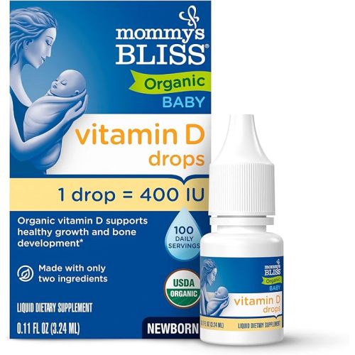 Mommy's Bliss Organic Baby Vitamin D Drops | Promotes Healthy Growth and Bone Development | Age Newborn+ | 0.11 Fl Oz (100 Servings)