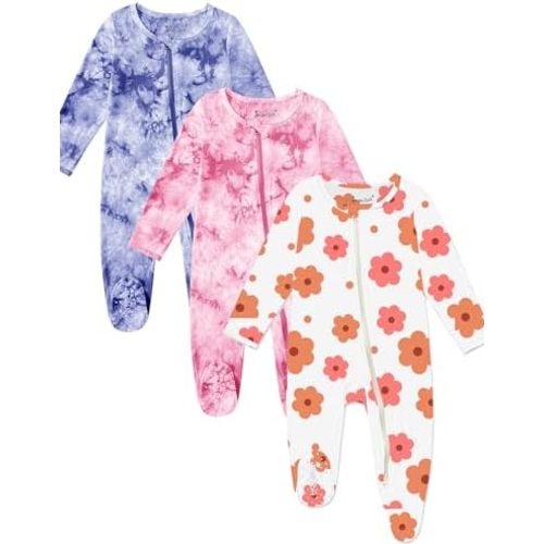 Jimonda Baby Girls Boys Footed Pajamas,Rayon From Bamboo,2 Way Zipper Long Sleeve Soft Sleeper Pjs,Infant Tie-dye Romper