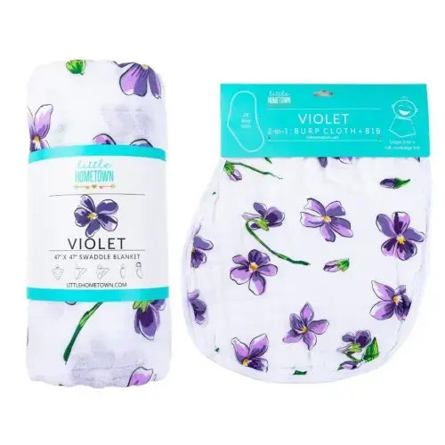 Gift Set: Violet Muslin Swaddle & Burp Cloth Combo – Little Hometown